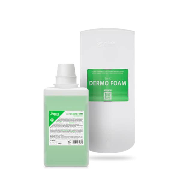 Producto-dispensador-Sanit-Dermo-Foam Dispensador PGS 1000 con producto Sanit Dermo Foam.