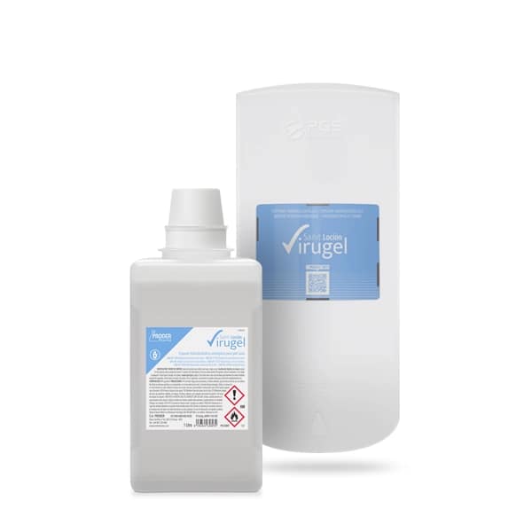 Dispensador mural PGS 1000 con producto Sanit Loción Virugel